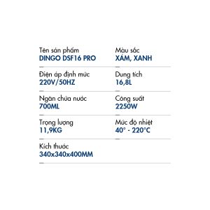 Nồi Chiên Hơi Nước DINGO DSF16 PRO - Công Nghệ Mới Hấp Chiên Kết Hợp - Dung tích 16,8L - Phụ Kiện Trục Xiên Quay & Lồng Đảo - Công Suất 2250W - Ảnh 32